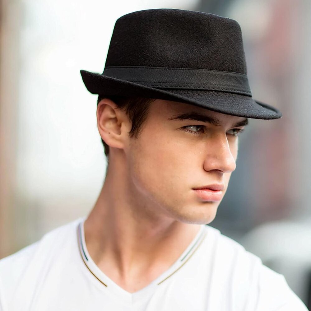 Mens Classic Plaid Manhattan Structured Gangster Trilby Fedora Hat Cuban Style D - Picture 6 of 9